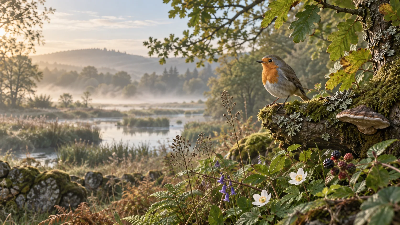 Un petirrojo en un paisaje natural, imagen de FaunaGuide